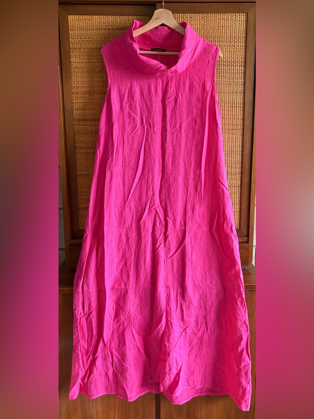 Francesca Bettini- 100% Linen, Hot Pink Cowl Neck dress